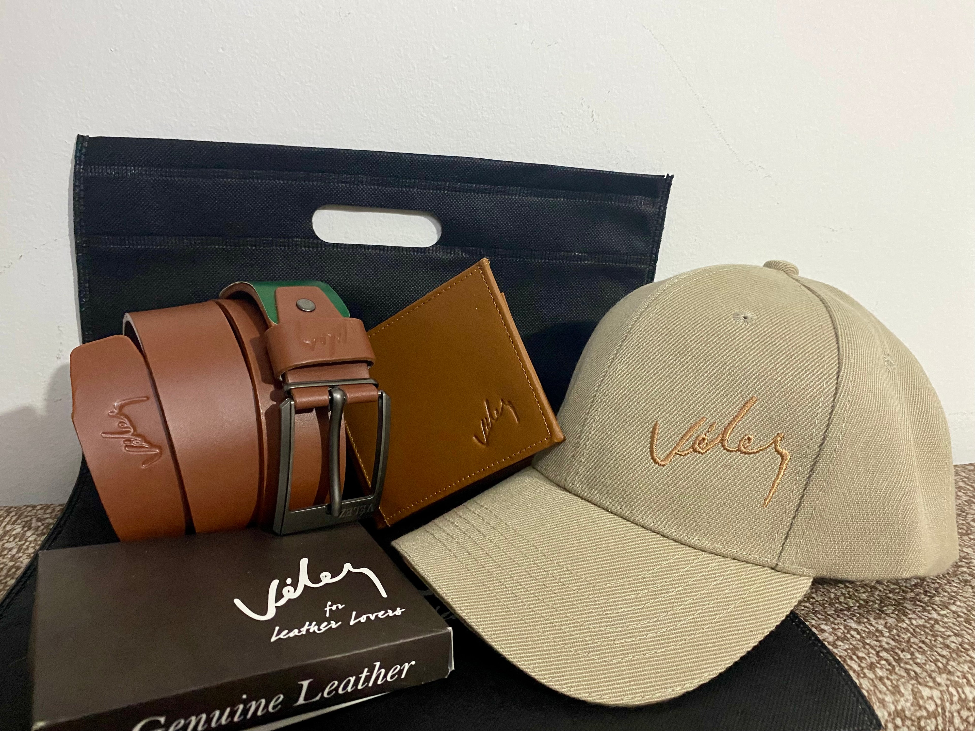 Trio Velez Gorra + Correa + Billetera - 100% cuero